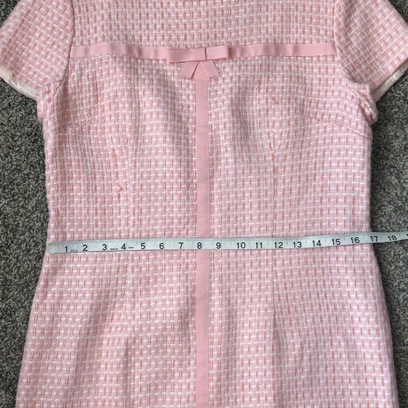 Vintage White & Pink Sheath Midi Dress plaid Tweed Cap Sleeves Size Large - Picture 11 of 13
